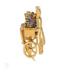 1940s Mellerio multi-gem and gold flower cart brooch