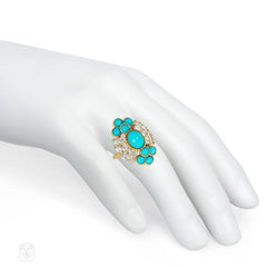 1950s Boucheron diamond and turquoise cluster ring