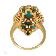1950s Boucheron diamond and turquoise cluster ring