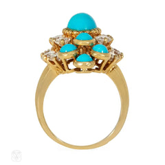 1950s Boucheron diamond and turquoise cluster ring