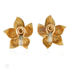 1950s Boucheron gold and diamond flower earrings