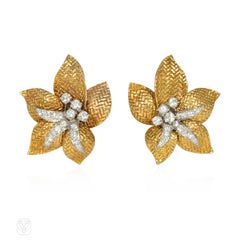 1950s Boucheron gold and diamond flower earrings