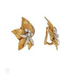 1950s Boucheron gold and diamond flower earrings