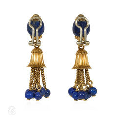 1950s Carlo Weingrill Italian lapis and gold tassel earrings