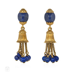 1950s Carlo Weingrill Italian lapis and gold tassel earrings