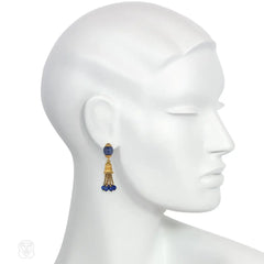 1950s Carlo Weingrill Italian lapis and gold tassel earrings