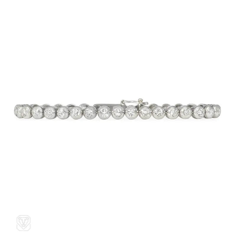 1950S Collet Set Diamond And Platinum Line Bracelet