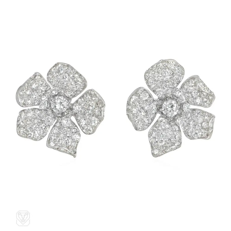 1950S Diamond And Platinum Convertible Flower Earrings