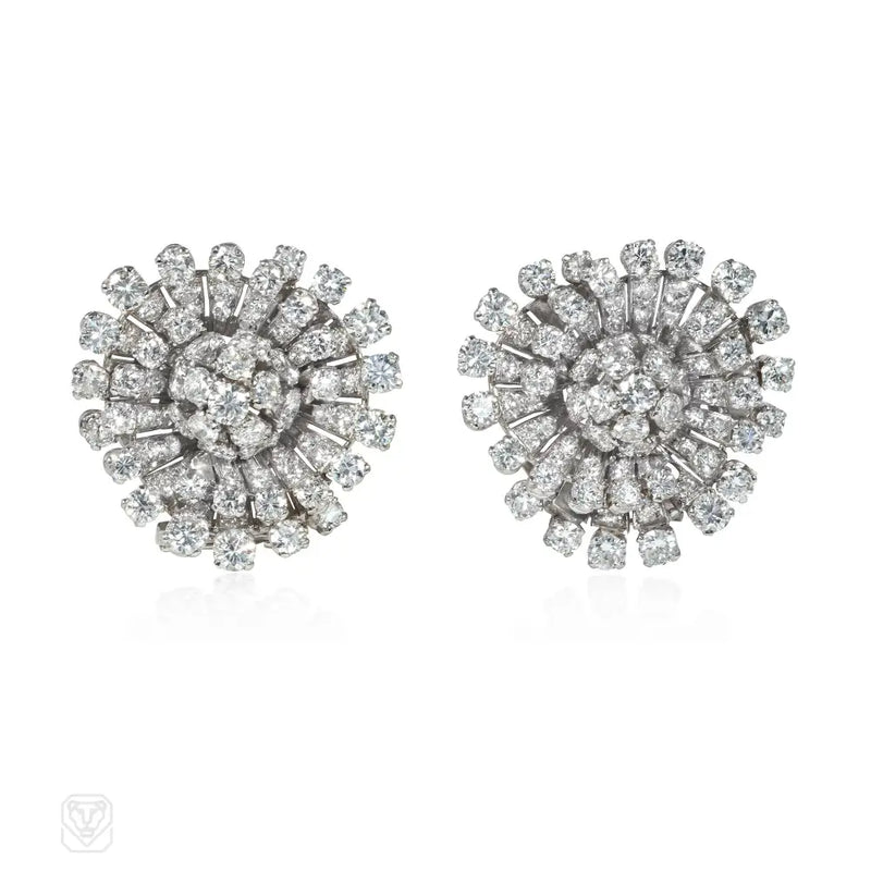 1950S Diamond And Platinum Flower Swirl Earrings