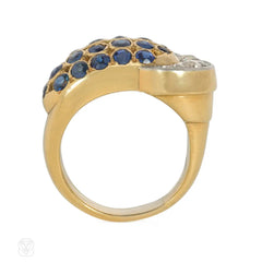 1950s diamond and sapphire buckle ring