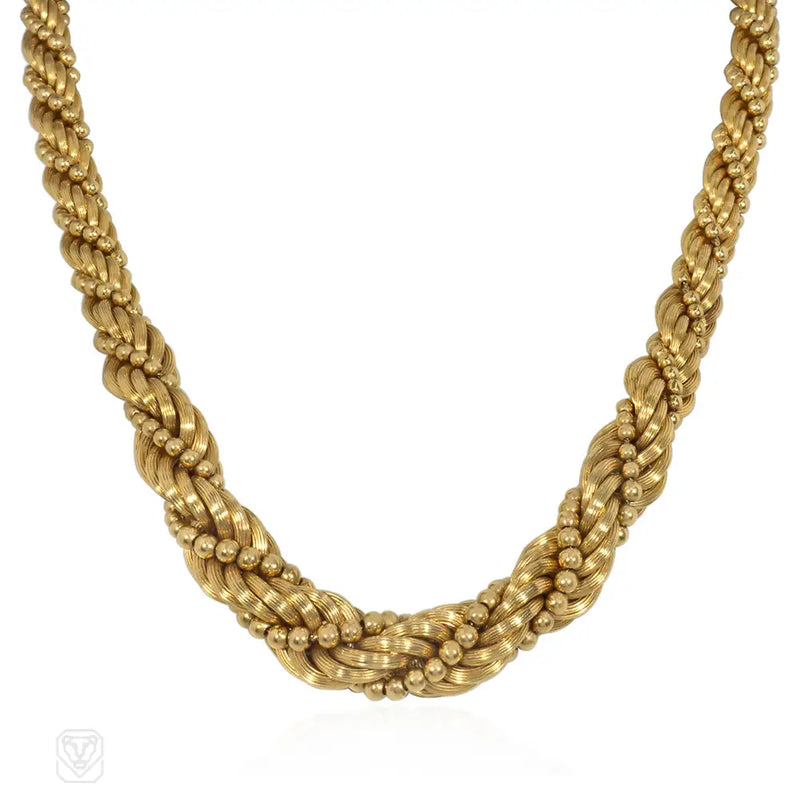 1950S French Gold Graduated Rope Necklace