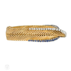 1950s Georges Lenfant for Gubelin diamond and sapphire bypass bracelet