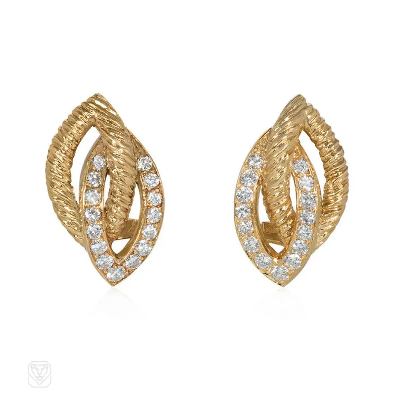 1950S Gold And Diamond Leaf Earrings Van Cleef & Arpels