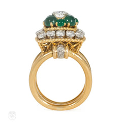 1950s Marchak emerald, diamond, and gold cocktail ring