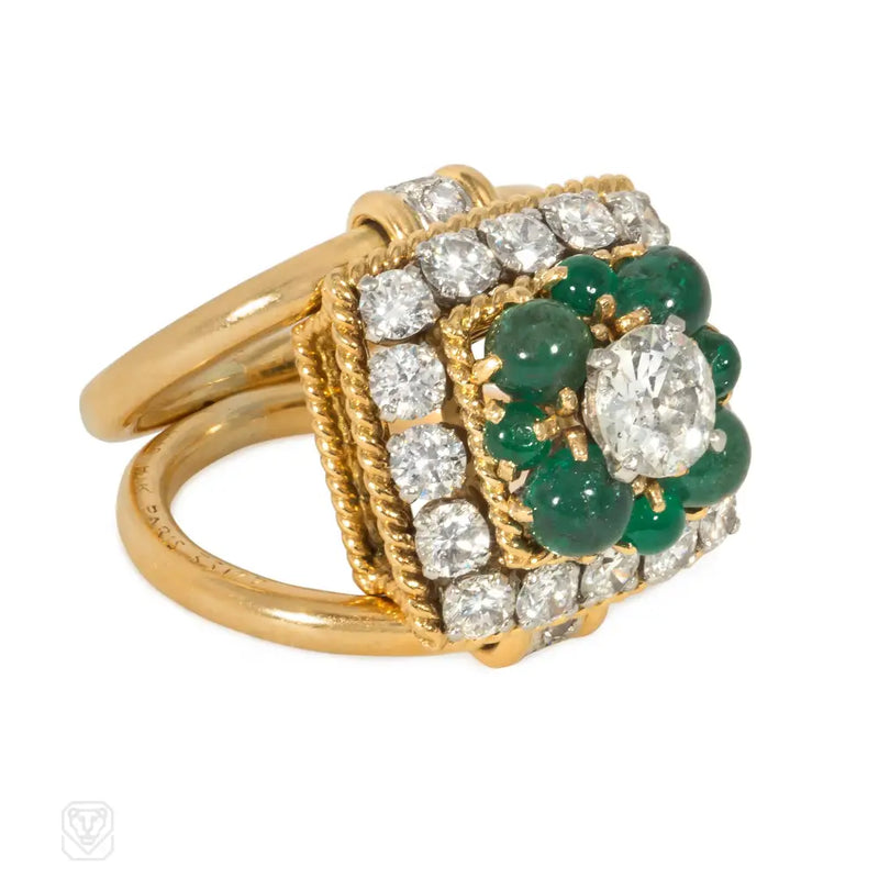 1950S Marchak Emerald Diamond And Gold Cocktail Ring