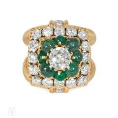 1950s Marchak emerald, diamond, and gold cocktail ring