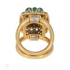 1950s Marchak emerald, diamond, and gold cocktail ring