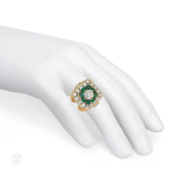 1950s Marchak emerald, diamond, and gold cocktail ring
