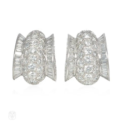 1950s pavé diamond oval and scroll clip earrings