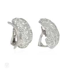 1950s pavé diamond oval and scroll clip earrings