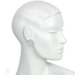 1950s pavé diamond oval and scroll clip earrings