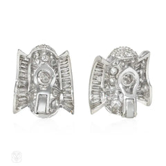 1950s pavé diamond oval and scroll clip earrings