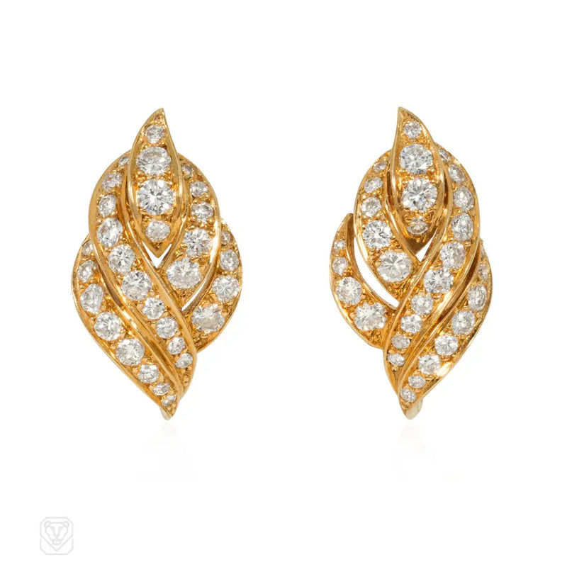 1950S Pery Et Fils Gold And Diamond Flame Earrings
