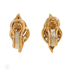 1950s Pery et Fils gold and diamond flame earrings
