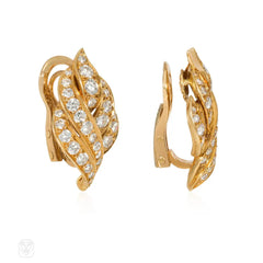 1950s Pery et Fils gold and diamond flame earrings