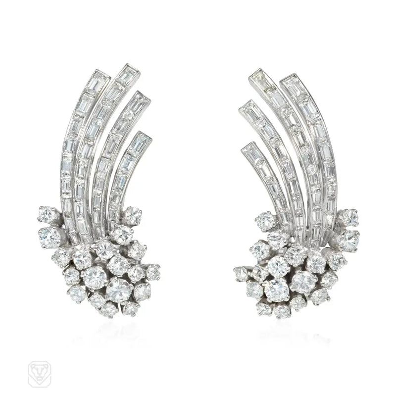 1950S Platinum And Diamond Comet Earrings