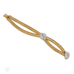 1950s Sterlé gold and diamond x-form bracelet