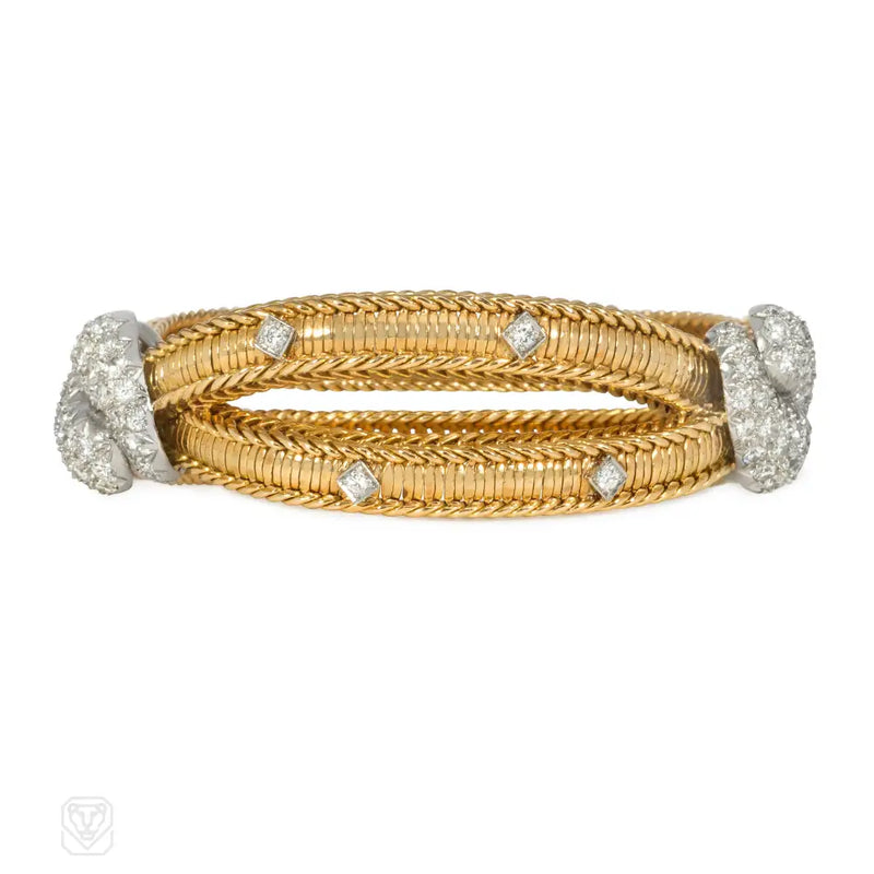 1950S Sterlé Gold And Diamond X - Form Bracelet