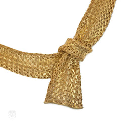 1950s woven gold ribbon knot necklace