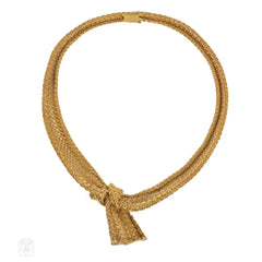 1950s woven gold ribbon knot necklace