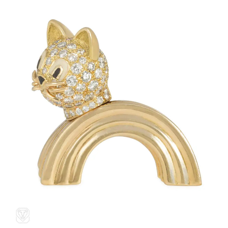 1960S Boucheron Diamond And Gold Cat Brooch