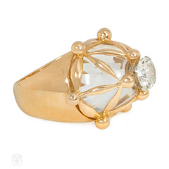 1960s French diamond and rock crystal bombé ring