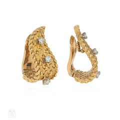 1960s Georgers Lenfant gold and diamond flame earrings
