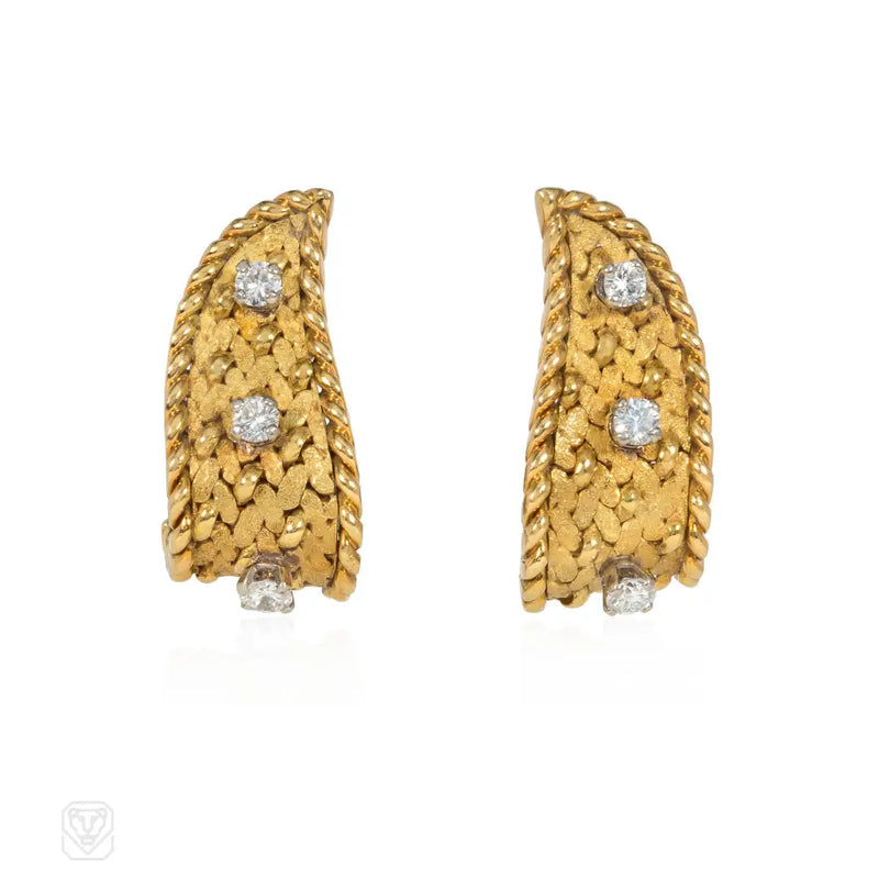 1960S Georgers Lenfant Gold And Diamond Flame Earrings