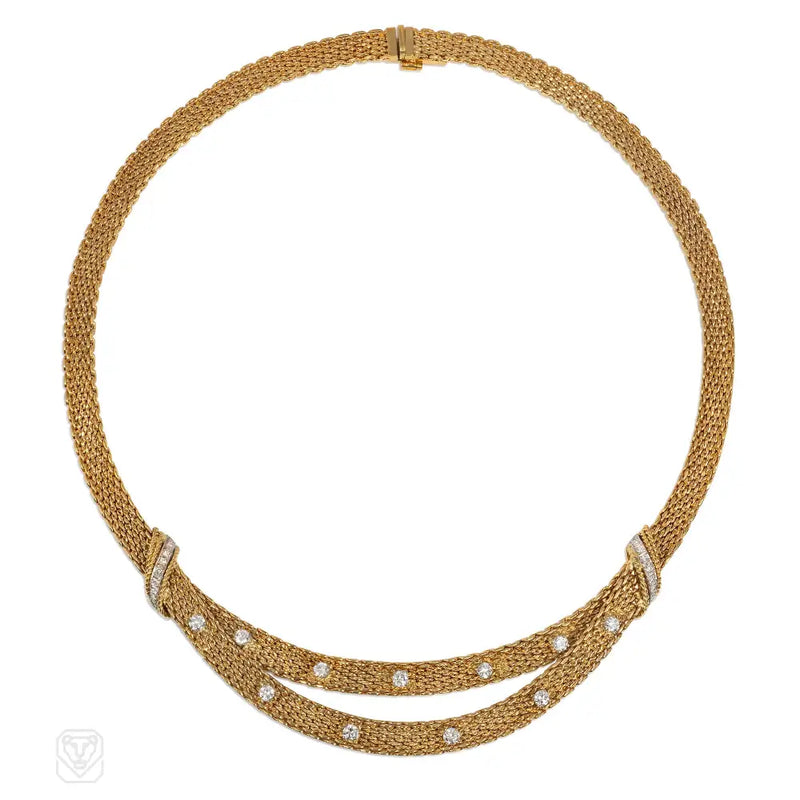 1960S German Diamond And Gold Swag Necklace