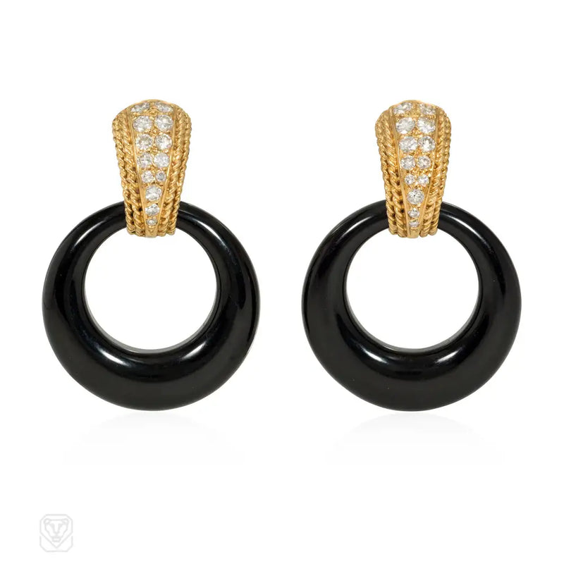 1960S Van Cleef & Arpel Multi - Stone Interchangeable Gold And Diamond Earclips