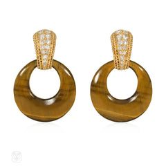 1960s Van Cleef & Arpel multi-stone interchangeable gold and diamond earclips