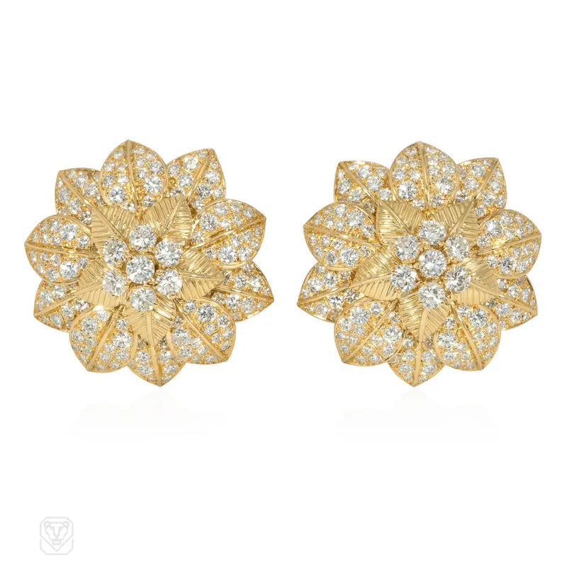 1960S Van Cleef & Arpels Diamond - Set Flower Earrings