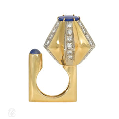 1970s Dinh Van, Cartier abstract geometric lapis and diamond ring