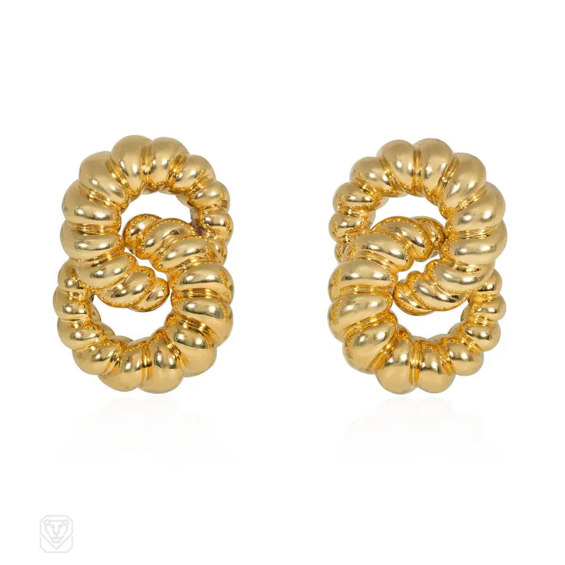 1970S French Double Hoop Gold Earrings