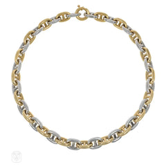 1970s large-scale white and yellow gold chain d'ancre necklace