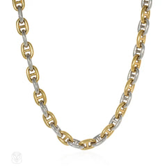 1970s large-scale white and yellow gold chain d'ancre necklace