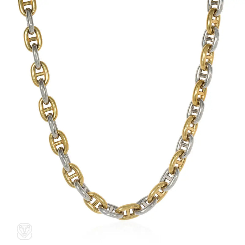 1970S Large - Scale White And Yellow Gold Chain D’ancre Necklace