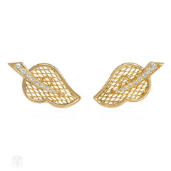 1980s Van Cleef & Arpels diamond and gold leaf earrings