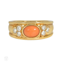 1990s Van Cleef & Arpels coral and diamond ring