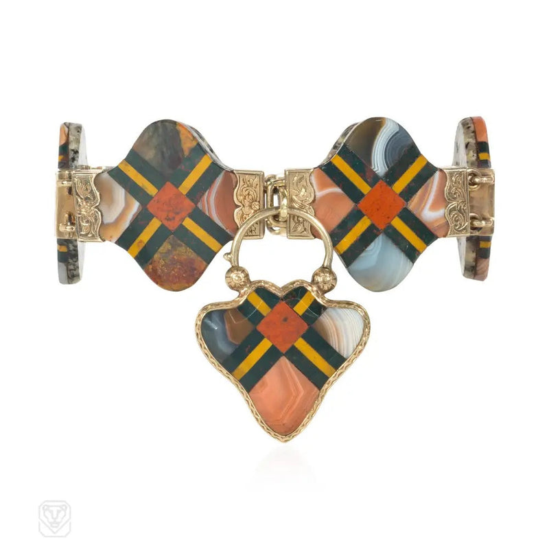 Antique Scottish agate specimen plaque bracelet